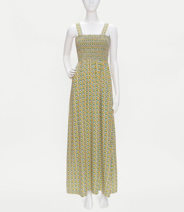 smocked bodice maxi dress