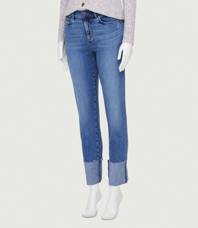 Image of Loft Curvy High Rise Cuffed Straight Crop Jeans in Authentic Mid Indigo Wash