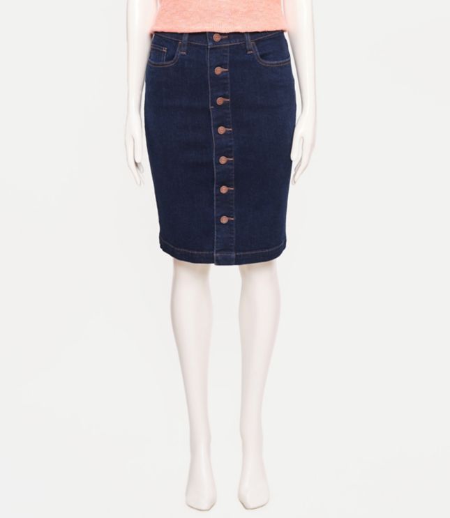 Image of Loft Button Denim Pencil Skirt