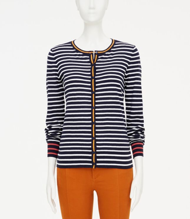 Image of Loft Colorblock Crew Neck Cardigan