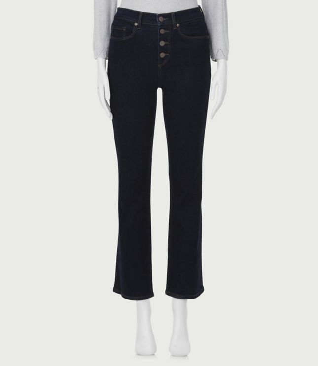 Image of Loft Button Front Demi Boot Jeans in Dark Rinse