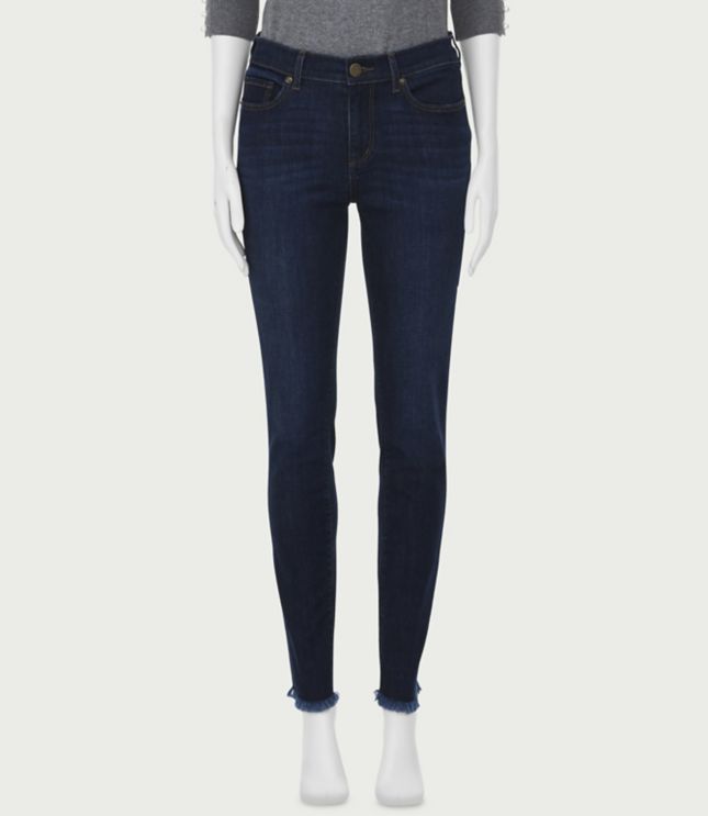Image of Loft Curvy Frayed Skinny Jeans in Prussian Blue Wash