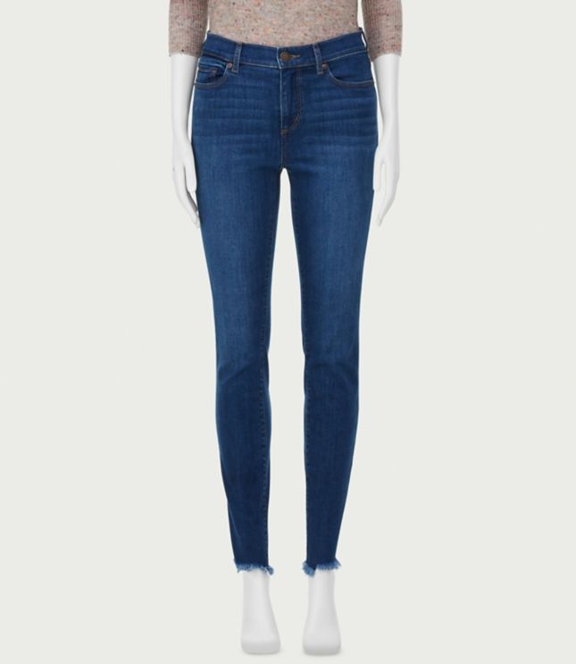 Image of Loft Curvy Chewed Hem Skinny Jeans in Classic Mid Indigo Wash