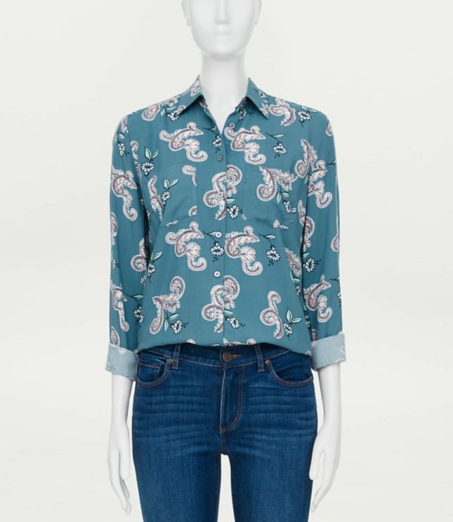 Image of Loft Blossom Pocket Button Down Tunic Shirt