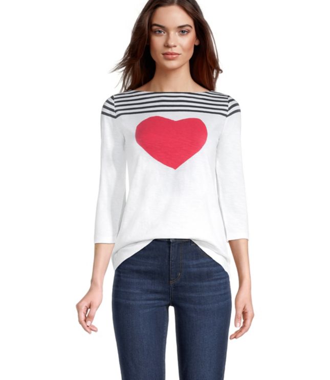 Image of Loft Striped Heart Boatneck Top