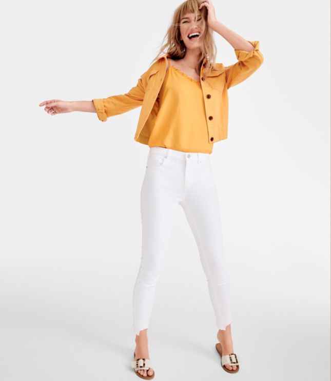 Image of Loft Chewed Hem Skinny Ankle Jeans in White