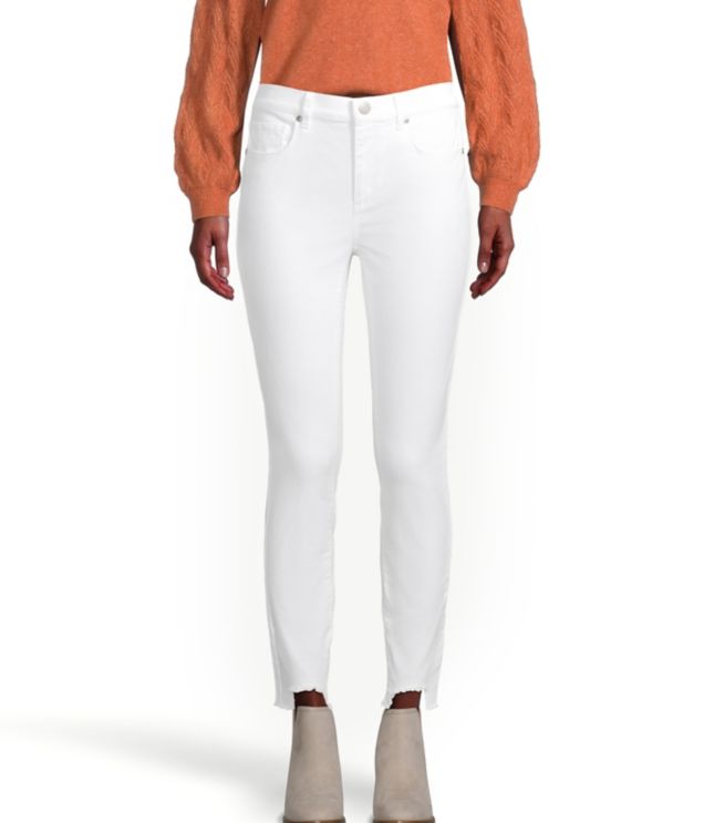 Image of Loft Curvy Chewed Hem Skinny Ankle Jeans in White