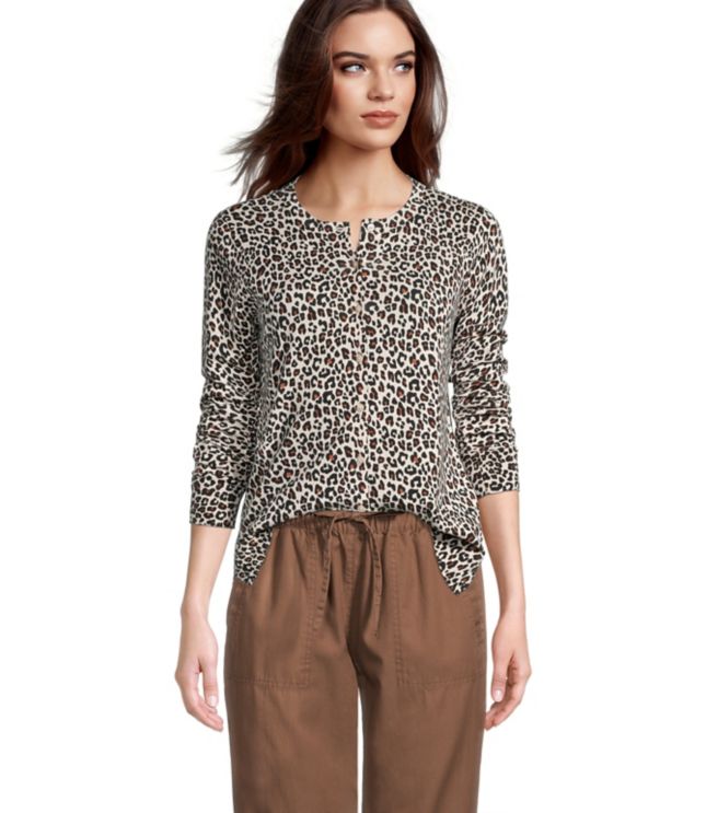 Image of Loft Animal Print Crew Neck Cardigan