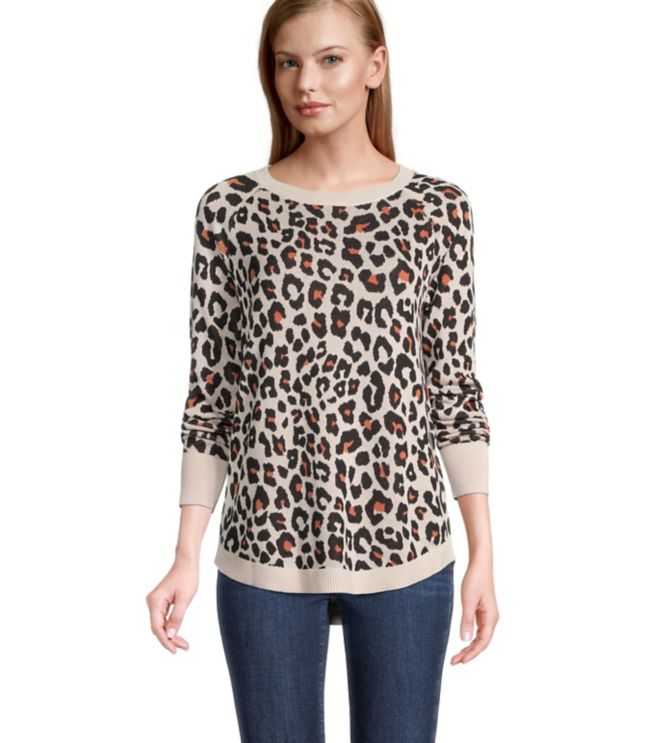 Image of Loft Animal Print Shirttail Tunic Sweater