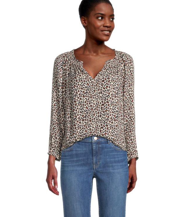 Image of Loft Animal Print Smocked V-Neck Blouse
